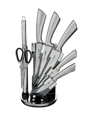 Набор ножей 8 предметов Satoshi Мартелл, 4 ножа, мусат, топор,ножницы, нержавеющая сталь,  цвет серебряный