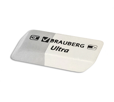 Ластик BRAUBERG "Ultra" прямоугольный скошенный, резина, размер 41х14х8мм, цвет комбинированный серый/белый.