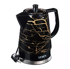 Чайник керамический LEBEN объем 1,7 л, мощность 1850 Вт, подсветка, чер/золото
