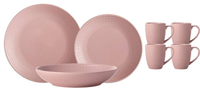 Столовый сервиз из 7 предметов Casa Domani "Corallo", Кружка 0.36л-4шт, тарелка закусочная 19см, салатник 16,5см, салатник 13,5 см, материал фарфор, цвет розовый