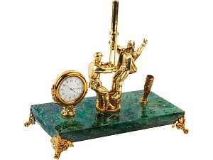 Настольный  аксессуар  "Нефть" натуральный змеевик и бронза.