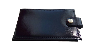 Визитница горизонтальная на кнопке натуральная  кожа синяя, с отделениями на 20 визиток, размер 11х6,5х0.5см.