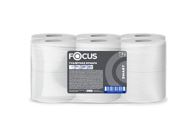Бумага туалетная 2-х слойная 170 м "Focus Smart Mini Jumbo" диаметр 19 см, диаметр втулки 5,8 см, высота рулона 9,5 см, 100 % -супермягкая  целлюлоза, 12 рул/упак