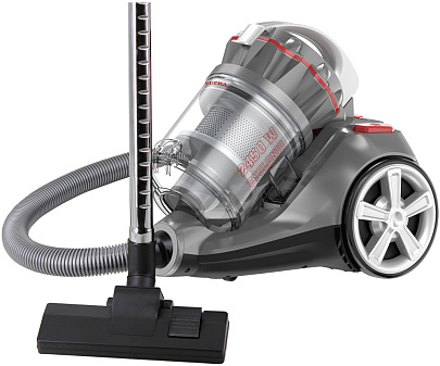 Пылесос Supra VCS-2525 мощность 3000Вт, сухая уборка, контейнер 3,5л,  регулировка мощности всасывания 420 Вт, 5-ступенчатая фильтрация, телескопическая труба, низкий уровень шума, цвет серый/красный