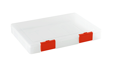 Контейнер для документов  А4, 235*310*40мм, пластиковый , с красными защелками, прозрачный, неразборный