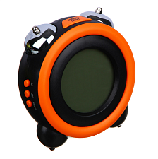 Часы настольные электронные Будильник Ladecor Chrono 10,5х10,5х7 см, пластик, Питание 3 батарейки ААА, цвет черный/оранжевый,