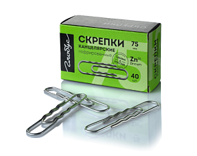 Скрепки  75 мм "Globus" оцинкованные, круглые, гофрированные 40 шт/упак