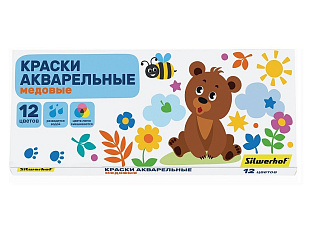 Краски акварельные медовые 12 цветов "Silwerhof Веселые друзья, без кисти картонная упаковка 