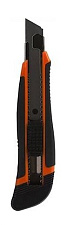 Нож канцелярский   18мм с фиксатором, металлические направляющие, пластиковый корпус,  + 2 зап.лезвия, цвет черный/оранжевый, Lamark