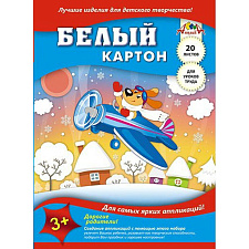 Картон белый "Апплика" формат А4, 20 листов, немелованый, односторонний, в папке