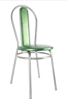 Стул Венский круглый. Обивка - зеленая экокожа №27. Хромированный металлический каркас. Нагрузка до 120 кг.