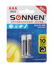 Батарейка щелочная SONNEN Alkaline / 1,5V / LR03, AAA, мизинчиковые / 2 шт