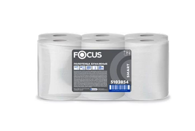 Полотенца бумажные  рулонное 200м 1-е слойные диаметр 16,5см Focus Smart Towel Jumbo, белые, диаметр втулки 3,8 см, плотность 24 гр./м2, 6 рул/уп