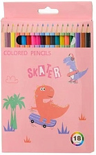 Карандаши цветные 18 цветов "Basir "DINO" деревянные, шестигранные, картонная коробка с европодвесом