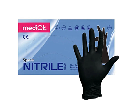 Перчатки нитриловые 50 пар/ 100 шт M (8) / MediOk  неопудренные, черные.  предназначены для работы в пищевой, химической, медицинской отраслях.  Вес пары - 12 г.