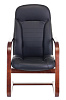 Кресло T-9923WALNUT-AV/BL. Обивка - кожа, цвет черный. Полозья дерево цвет «темный орех», Нагрузка: до 120 кг.