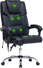 Кресло Cactus CS-CHR-OC02M-BK с вибромассажем, материал экокожа цвет черный, Крестовина сталь, Механизм Топ-ган, Максимальная нагрузка до 120 кг 