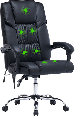 Кресло Cactus CS-CHR-OC02M-BK с вибромассажем, материал экокожа цвет черный, Крестовина сталь, Механизм Топ-ган, Максимальная нагрузка до 120 кг 