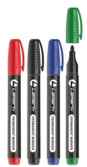 Набор маркеров перманентных 4 цвета"Lamark" пулевидный,  пишущий наконечник 3-5мм