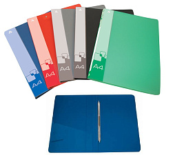 Папка пластиковая А4, пластиковая  700мкр с пружинным механизмом, внутренним карманом, корешок: 16 мм с торцевым карманом с бумажной вставкой, цвет ассорти