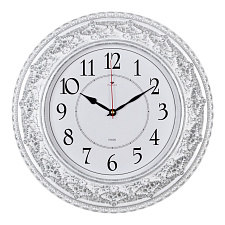 Часы настенные круглые Рубин Классика, пластик, диаметр 38 см, плавный ход, цвет белый с серебром