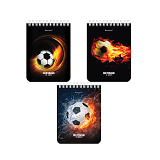 Блокнот формат А-6, 40 листов BRAUBERG "Футбол", блок в клетку, на спирали, обложка мелованный картон, ассорти