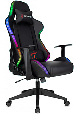 Кресло геймерское Zombie GAME с подсветкой RGB, USB-провод и пульт управления RGB-подсветкой в комплекте, материал ткань/экокожа черный, Механизм Топ ган, максимальная нагрузка до 120 кг.