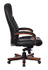 Кресло T-9923WALNUT/BLACK. Обивка - кожа, цвет черный. Деревянная крестовина. Механизм со смещенной осью качания с возможностью фиксации в нескольких положениях. Нагрузка до 200 кг