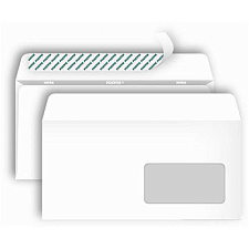 Конверт ЕВРО 110х220 мм, белый 80г/м2 правое окно внизу, отрывная лента, внутренняя запечатка (DL)