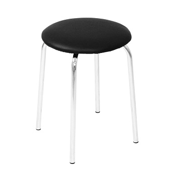 Табурет Круглый. Обивка -  черная экокожа, Хромированный каркас. Размер (ШхГхВ): 330х330х450мм. Нагрузка до 120кг.