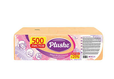 Салфетки бумажные Абрикосовые 1-слойные "Plushe Maxi Professiona Pastel" 500 листов в упаковке со сплошным тиснением, целлюлоза. размер: 24х24 см