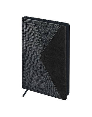 Ежедневник А5 датированный 2026 BG "Reptile. Steel" 176 листов в линию, искусственная кожа, размер 145х205мм, ляссе, цвет чёрный, цветной срез, с резинкой, карман