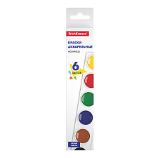 Краски акварельные 6 цветов ErichKrause Basic, без кисти, в картонной упаковке с европодвесом