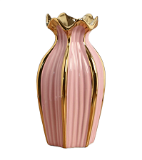 Ваза для цветов "Амалья" диаметр 7см, высота 18 см, материал керамика, декор золотистый, цвет розовый