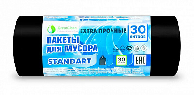 Мешки для мусора "MirPack STANDART" ПНД 30л 30шт в рулоне, плотность 6мкм, размер 47х57 см, черные