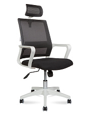 Кресло Бит спинка - сетка, сидение - ткань, цвет черный. Каркас белый пластик. Крестовина белый пластик. Механизм Топ-ган. Нагрузка до 90 кг.