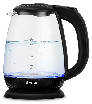 Чайник стекло Vitek VT-7074 объем 1,7 л, мощность 2200 Вт, цвет черный