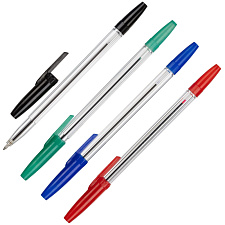 Ручка шариковая Economy Elementary в наборе 4 цвета, 0,5 мм, прозрачный корпус