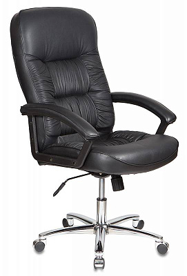 Кресло Т-9908AXSN-AB Black. Обивка - кожа, цвет черный. Пластиковые подлокотники с мягкими накладками. Хромированная крестовина. Механизм Топ-ган. Нагрузка: до 120 кг.