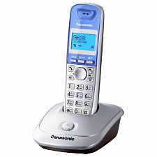 Телефон радио PANASONIC 2511RUS, на подставке, телефонный справочник на 50 имен, подсветка дисплея, поиск трубки, цвет серебро/голубой