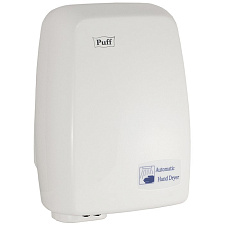 Электросушилка "Puff-120" мощность 1200Вт, скорость воздушного потока 16м/сек, время сушки рук 15сек, размер: 182 х120х267мм, ударопрочный пластик, цвет белый