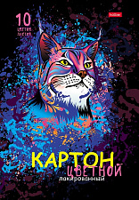 Цветной картон  формат А4, 10 листов 10 цветов, Лакированный, в папке, ассорти 