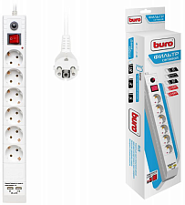 Сетевой фильтр Buro 6 розеток 2 выхода USB длина 1.8м, заземление, защита от перегрузок,цвет белый BU-SP1.8_USB_2A-W