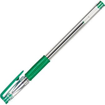 Ручка гелевая Town, зеленый стержень, 0,5 мм, прозрачный корпус, резиновая манжетка