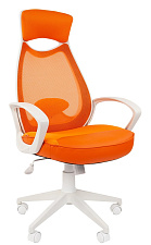 Кресло СН-840 ткань оранжевая, спинка сетка. Пластиковая белая крестовина, Механизм Топ-Ган. Нагрузка до 120 кг. НВ 