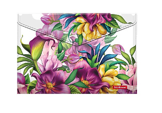 Папка из высококачественного пластика с кнопкой А4 ErichKrause Tropical Flowers , плотность160 мкр,размер 232х333 мм