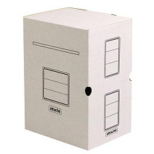 Архивная папка-бокс, ширина корешка 150 мм, размеры 320х255х150 мм,   вырубная застежка, гофрокартон, цвет белый