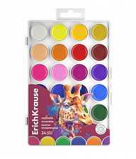 Краски акварельные 24 цвета ErichKrause Safari 61379 с УФ защитой яркости, в пластиковом пенале, без кисти