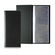 Визитница вертикальная на 96 визиток, обложка кожзам, плотность файлов - пвх 120 мкм, цвет черный, размер 110х250мм