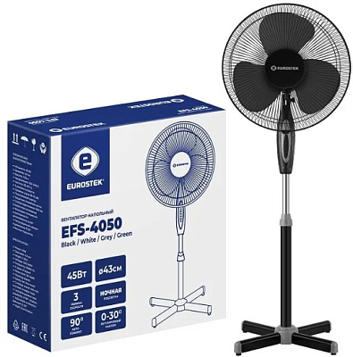 Вентилятор напольный EUROSTEK EFS-4050 , 45Вт, 43см, наклон, поворот, 3 скорости, цвет черный